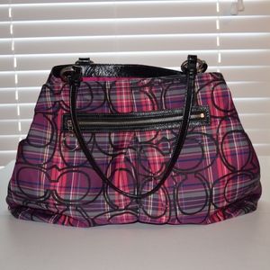 Coach Signature Fabric Plaid Tote Bag